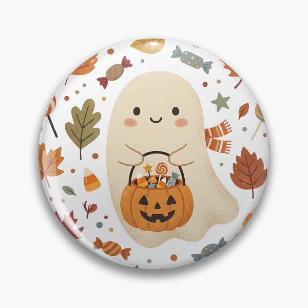 Item preview, Cute Halloween Ghost with Pumpkin and Autumn Leaves Watercolor Illustration designed and sold by Biwbiwty.