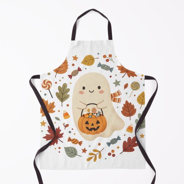 Item preview, Cute Halloween Ghost with Pumpkin and Autumn Leaves Watercolor Illustration designed and sold by Biwbiwty.