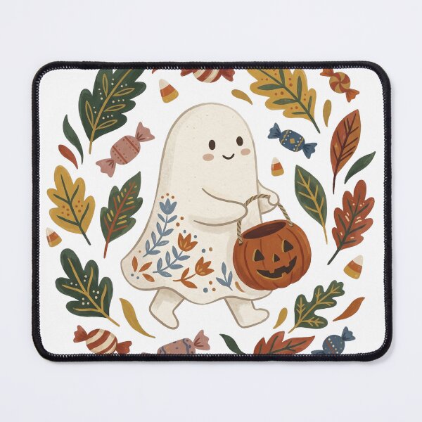 Item preview, Autumn Ghost with Pumpkin Wreath Watercolor Halloween Art designed and sold by Biwbiwty.