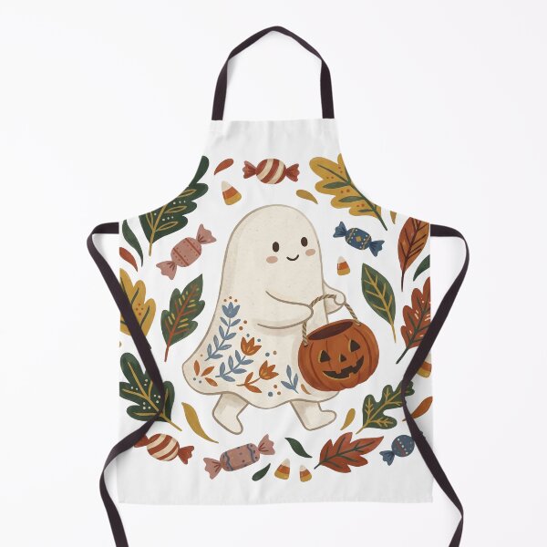 Item preview, Autumn Ghost with Pumpkin Wreath Watercolor Halloween Art designed and sold by Biwbiwty.