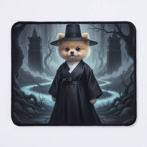 Item preview, Mystical Pomeranian Dog in Black Korean Hanbok Hat designed and sold by healingtails.