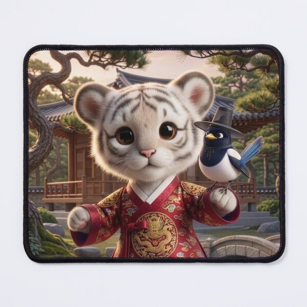 Item preview, Cute Korean White Tiger and Magpie in Hanbok designed and sold by healingtails.