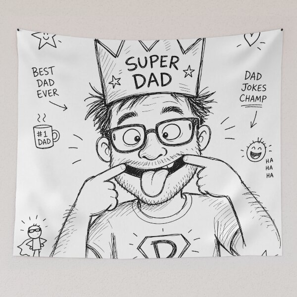Item preview, Naive Hand Drawn Doodle Super Dad Funny Sketch designed and sold by Glitchart66.