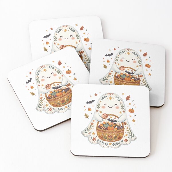 Item preview, Cute Ghost Carrying Pumpkin Basket Halloween Watercolor Illustration designed and sold by Biwbiwty.