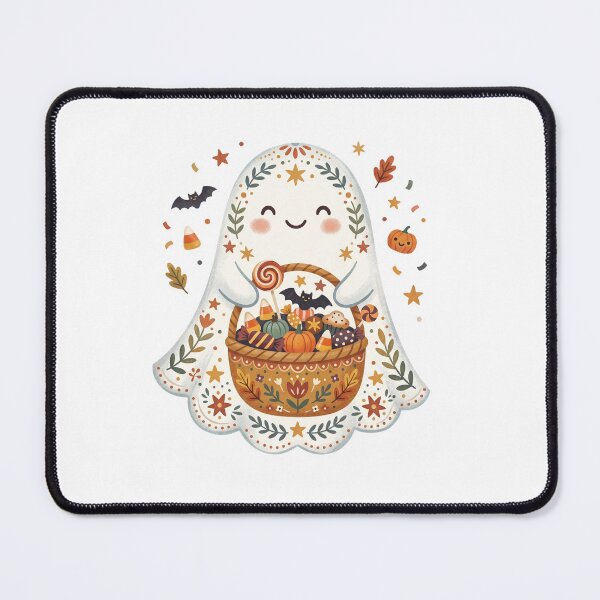 Item preview, Cute Ghost Carrying Pumpkin Basket Halloween Watercolor Illustration designed and sold by Biwbiwty.