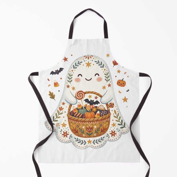 Item preview, Cute Ghost Carrying Pumpkin Basket Halloween Watercolor Illustration designed and sold by Biwbiwty.