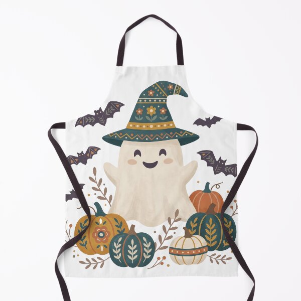 Item preview, Cute Witch Ghost with Pumpkins Watercolor Halloween Art designed and sold by Biwbiwty.