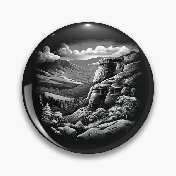 Item preview, Black and White Mountain Canyon Landscape Art designed and sold by inkoutninja.