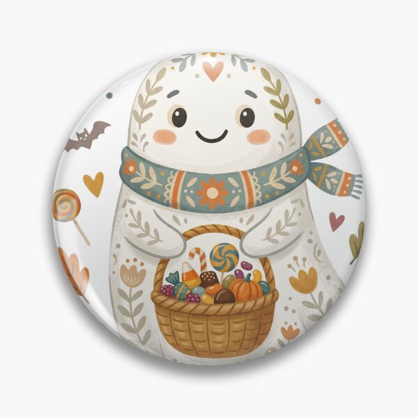Item preview, Cozy Autumn Ghost with Basket Watercolor Halloween Art designed and sold by Biwbiwty.