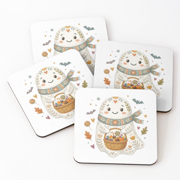 Item preview, Cozy Autumn Ghost with Basket Watercolor Halloween Art designed and sold by Biwbiwty.