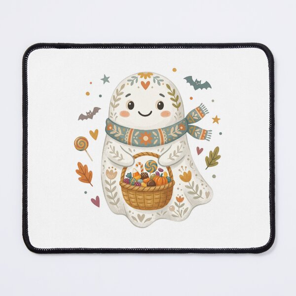 Item preview, Cozy Autumn Ghost with Basket Watercolor Halloween Art designed and sold by Biwbiwty.