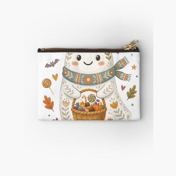 Item preview, Cozy Autumn Ghost with Basket Watercolor Halloween Art designed and sold by Biwbiwty.