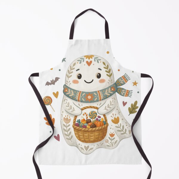 Item preview, Cozy Autumn Ghost with Basket Watercolor Halloween Art designed and sold by Biwbiwty.