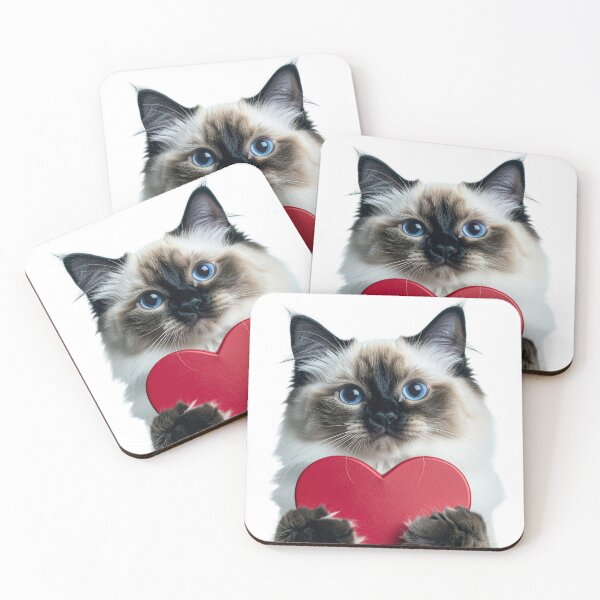 Item preview, Soulful Blue-Eyed Cat Holding Red Heart Poster - Cute Fluffy Kitten Love Confession Graphic - Anniversary Pet Art designed and sold by WildGentlemen.