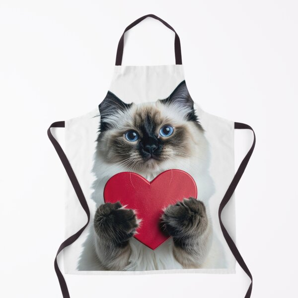 Item preview, Soulful Blue-Eyed Cat Holding Red Heart Poster - Cute Fluffy Kitten Love Confession Graphic - Anniversary Pet Art designed and sold by WildGentlemen.