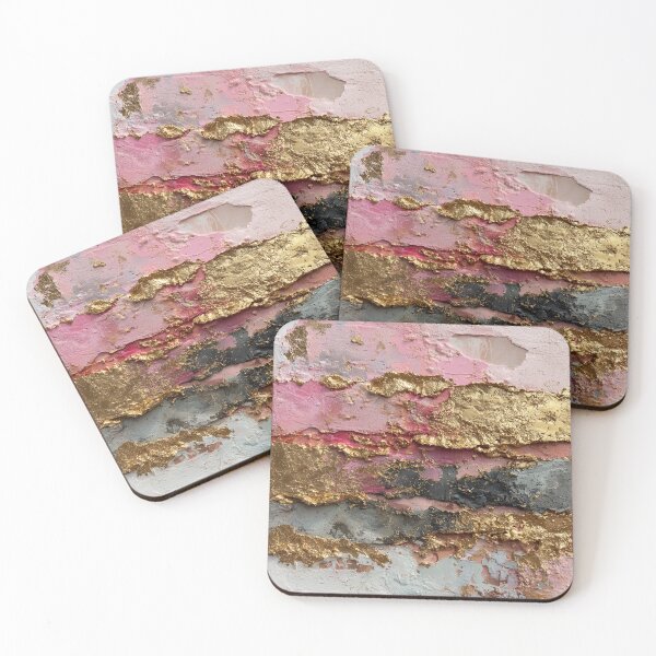 Item preview, Textured Pink and Gold Leaf Abstract Painting designed and sold by colorful-white.