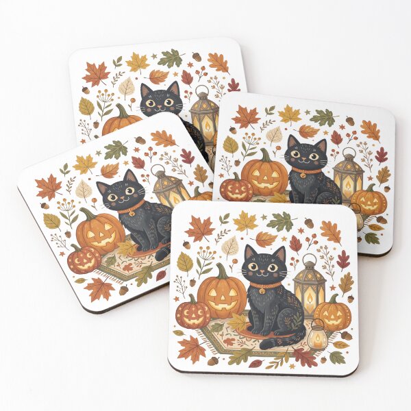 Item preview, Black Cat with Pumpkins Watercolor Halloween Illustration designed and sold by Biwbiwty.