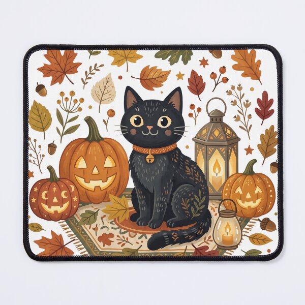 Item preview, Black Cat with Pumpkins Watercolor Halloween Illustration designed and sold by Biwbiwty.
