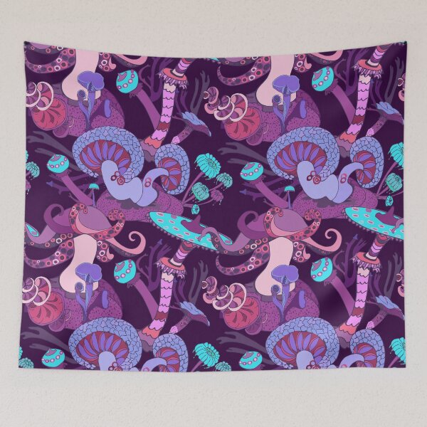 Item preview, Psychedelic Mushroom Forest Pattern – Dark Fantasy Seamless Woodland Design designed and sold by RJACreative.