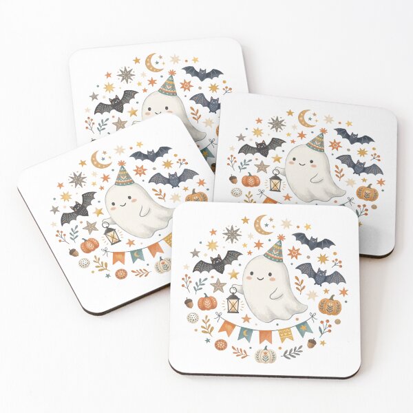 Item preview, Cute Floating Ghost with Bats Watercolor Halloween Art designed and sold by Biwbiwty.