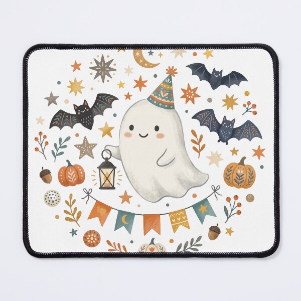 Item preview, Cute Floating Ghost with Bats Watercolor Halloween Art designed and sold by Biwbiwty.