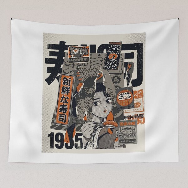 Item preview, Vintage Sushi Collage – Retro Japanese Manga Street Poster designed and sold by zumerdiego.