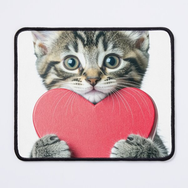 Item preview, Realistic Wide-Eyed Tabby Kitten Holding Red Heart Poster - Whimsical Aesthetic Pet Portrait - Glossy Big Eyes Cat Wall Art designed and sold by WildGentlemen.