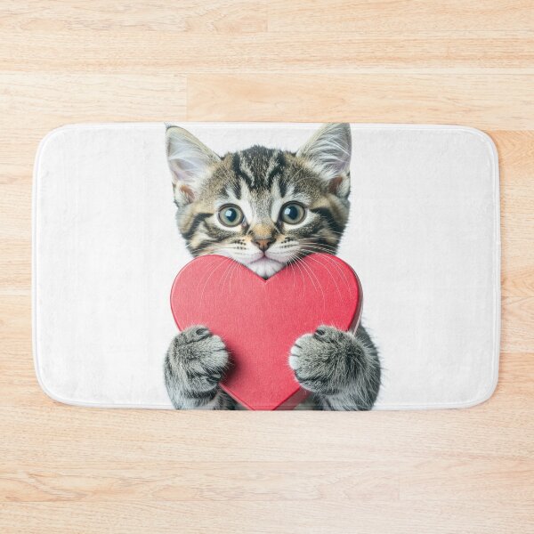 Item preview, Realistic Wide-Eyed Tabby Kitten Holding Red Heart Poster - Whimsical Aesthetic Pet Portrait - Glossy Big Eyes Cat Wall Art designed and sold by WildGentlemen.