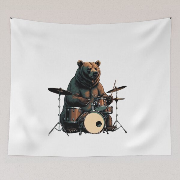 Item preview, Bear Playing Drums | Mountain Music Wildlife Art designed and sold by NatureHarmony16.