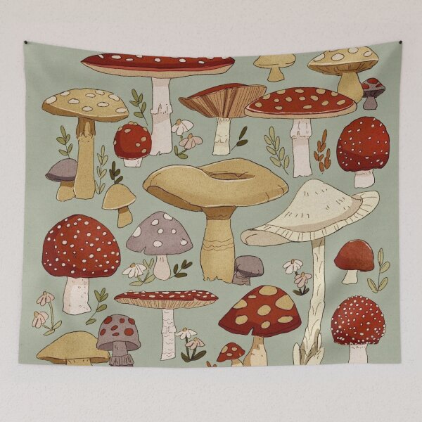 Item preview, Vintage Woodland Mushroom Pattern – Cottagecore Fungi Botanical Illustration designed and sold by RJACreative.