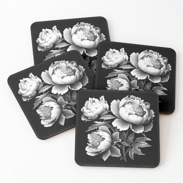 Item preview, Black and White Peony Flower Botanical Art designed and sold by inkoutninja.