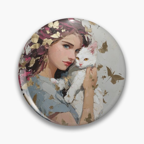 Item preview, Ethereal Girl and White Cat with Gold Butterflies designed and sold by colorful-white.