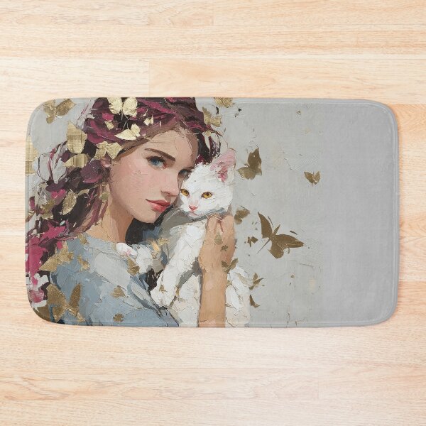 Item preview, Ethereal Girl and White Cat with Gold Butterflies designed and sold by colorful-white.