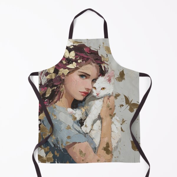 Item preview, Ethereal Girl and White Cat with Gold Butterflies designed and sold by colorful-white.