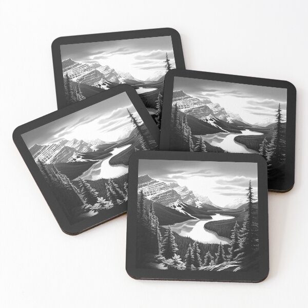 Item preview, Black and White Mountain Lake Forest Landscape designed and sold by inkoutninja.