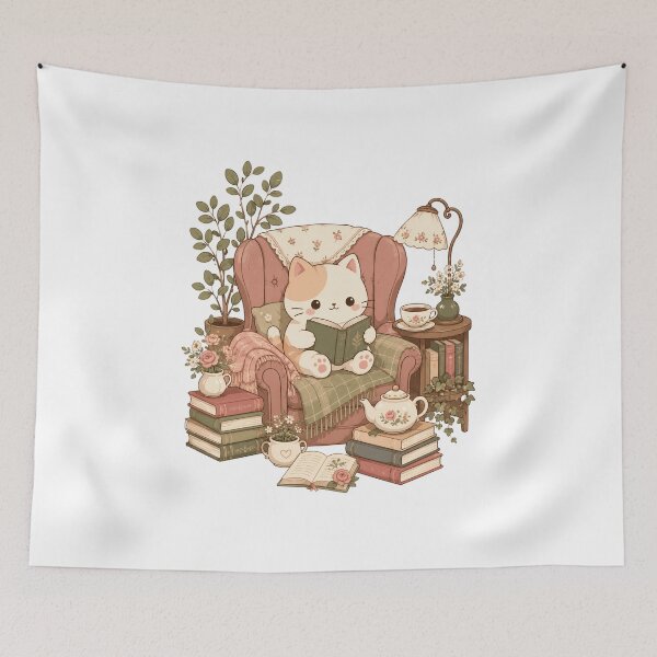 Item preview, Cottagecore Cat Reading Book Shirt — Cute Bookish Cat Tea Cozy Aesthetic Gift for Book Lovers designed and sold by MaynyStudio.