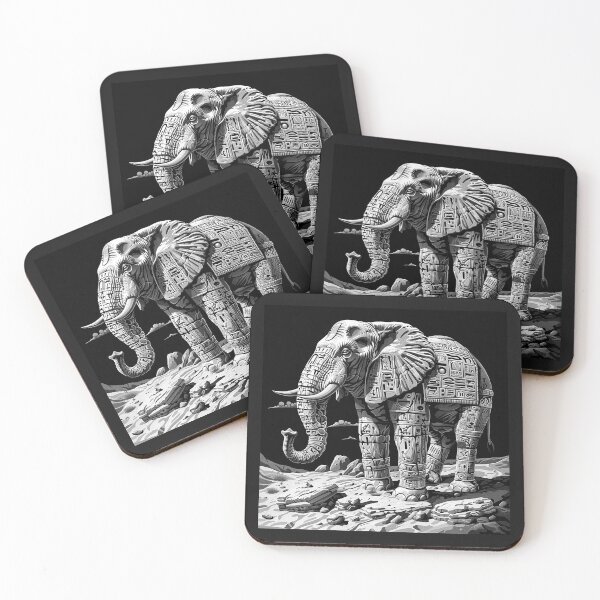 Item preview, Black and White Egyptian Elephant Ancient Art designed and sold by inkoutninja.