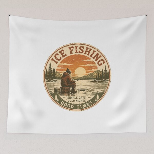 Item preview, Ice Fishing Shirt Vintage Badge — Simple Days Cold Nights Good Times Retro Outdoor Gift for Fishermen designed and sold by MaynyStudio.