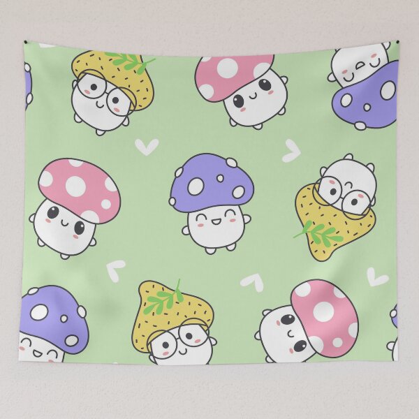 Item preview, Cute Kawaii Mushroom Friends Pattern – Adorable Cottagecore Seamless Design designed and sold by RJACreative.