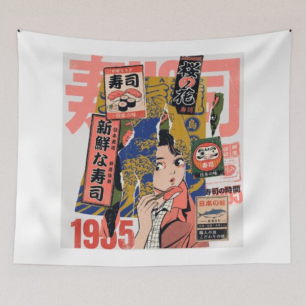 Item preview, Vintage Sushi Collage – Retro Japanese Manga Street Poster designed and sold by zumerdiego.