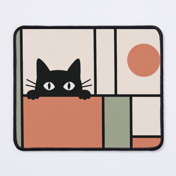 Item preview, Cute Black Cat Art, Minimalist Mondrian Style Art designed and sold by Studio pod Burom.