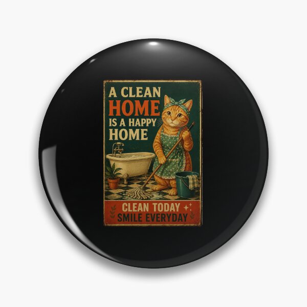 Item preview, Vintage Cleaning Cat Poster with Happy Home Retro Charm designed and sold by eliramaison.