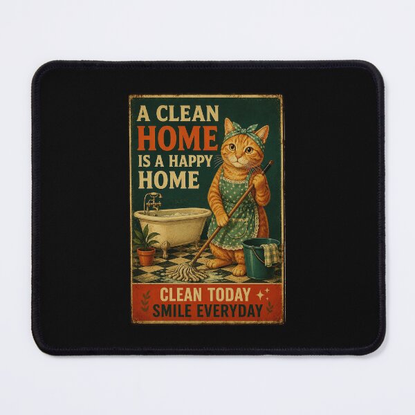 Item preview, Vintage Cleaning Cat Poster with Happy Home Retro Charm designed and sold by eliramaison.