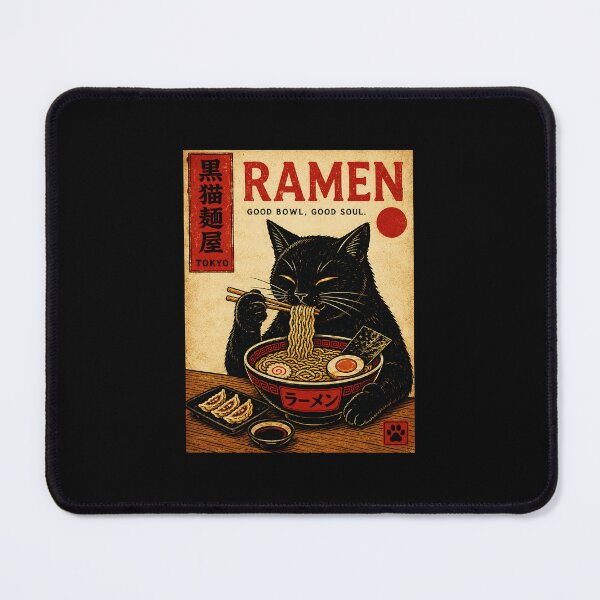 Item preview, Black Cat Eating Ramen Vintage Japanese Noodle Shop Poster designed and sold by ferminhays.