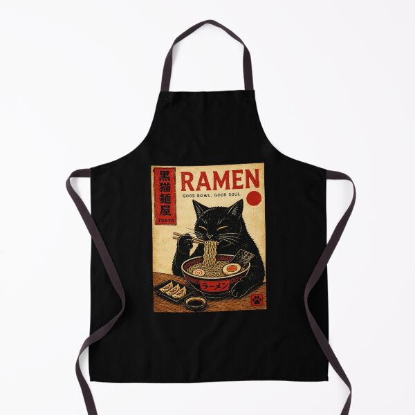Item preview, Black Cat Eating Ramen Vintage Japanese Noodle Shop Poster designed and sold by ferminhays.
