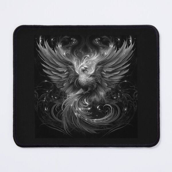 Item preview, Black and White Phoenix Rising Fantasy Bird Art designed and sold by inkoutninja.