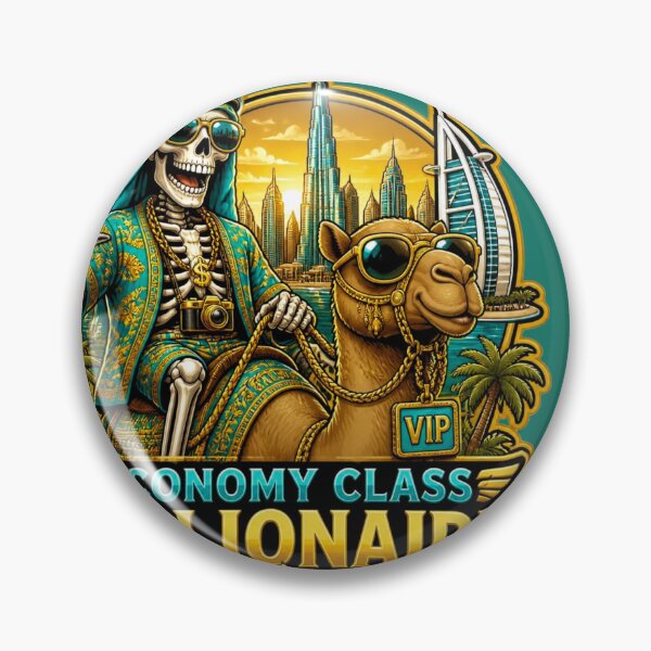 Item preview, Economy Class Billionaire Skeleton Camel Rider Dubai Sticker | Luxury Travel Parody Skeleton Art designed and sold by Ecocrushstudio.