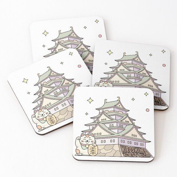Item preview, Cute Hiroshima Castle Illustration with Lucky Cat & Stars designed and sold by Blupunk.