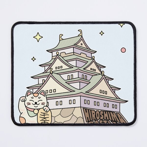 Item preview, Cute Hiroshima Castle Illustration with Lucky Cat & Stars designed and sold by Blupunk.