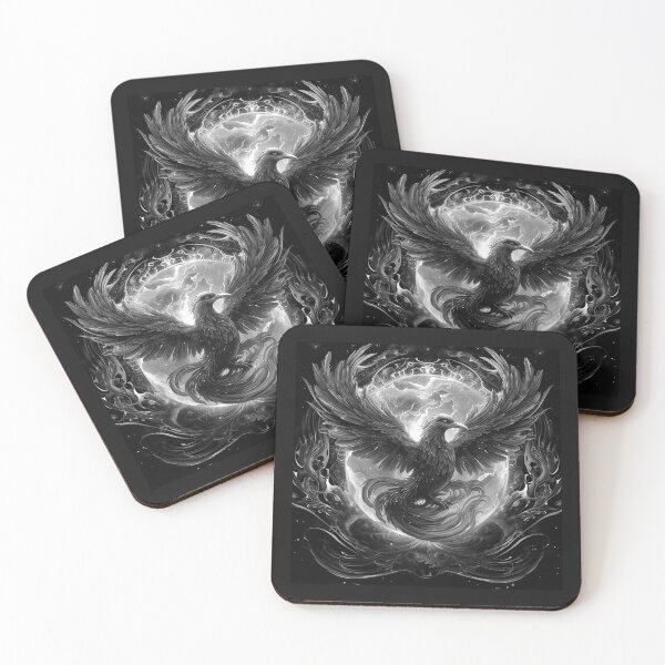 Item preview, Black and White Phoenix Rising Fantasy Bird Art designed and sold by inkoutninja.